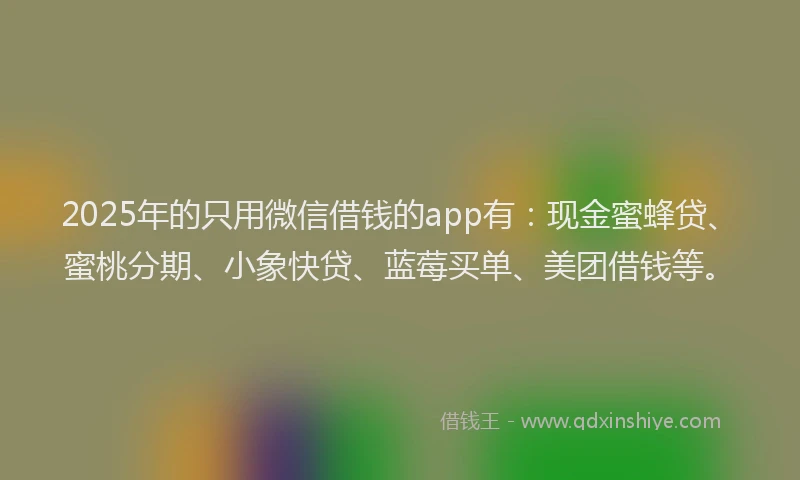 2025年的只用微信借钱的app有：现金蜜蜂贷、蜜桃分期、小象快贷、蓝莓买单、美团借钱等。
