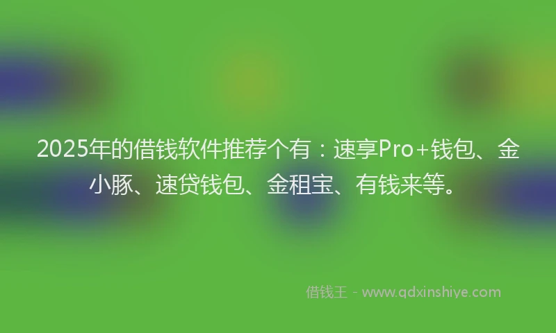 2025年的借钱软件推荐个有：速享Pro+钱包、金小豚、速贷钱包、金租宝、有钱来等。