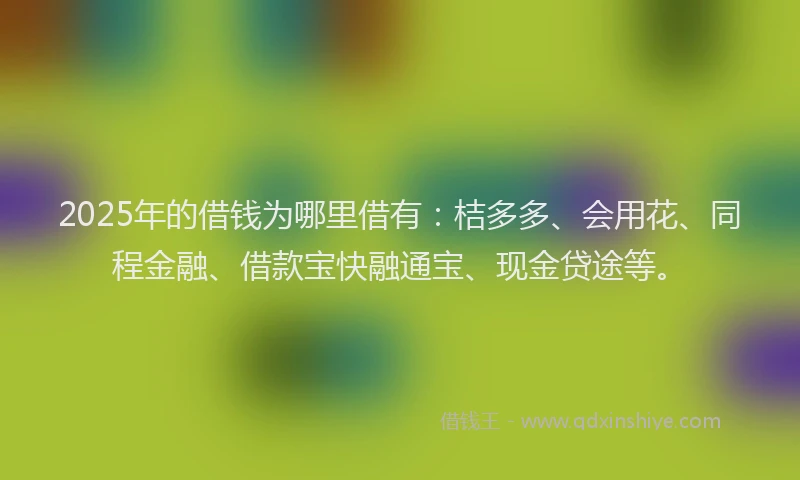 2025年的借钱为哪里借有：桔多多、会用花、同程金融、借款宝快融通宝、现金贷途等。
