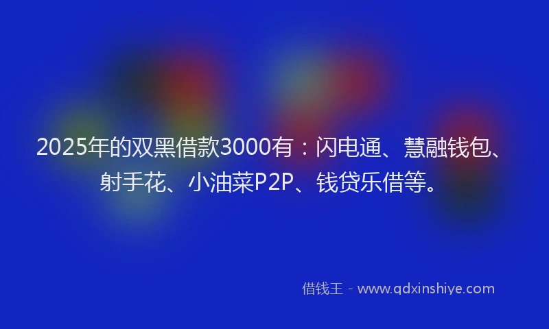 2025年的双黑借款3000有：闪电通、慧融钱包、射手花、小油菜P2P、钱贷乐借等。