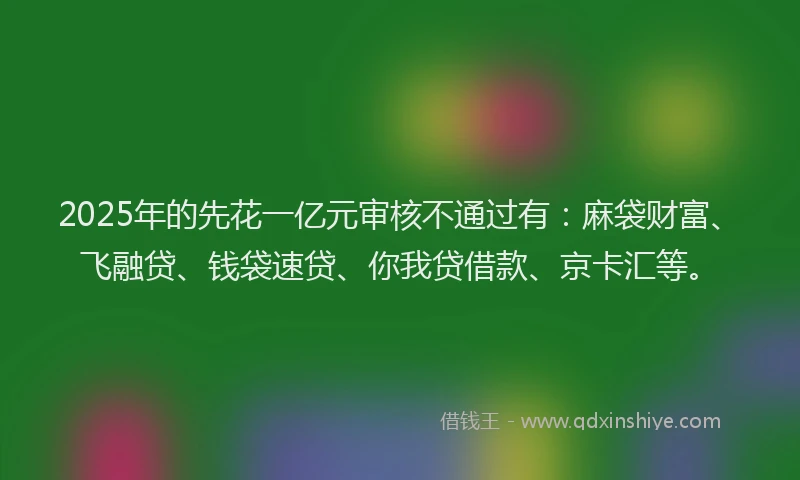 2025年的先花一亿元审核不通过有：麻袋财富、飞融贷、钱袋速贷、你我贷借款、京卡汇等。
