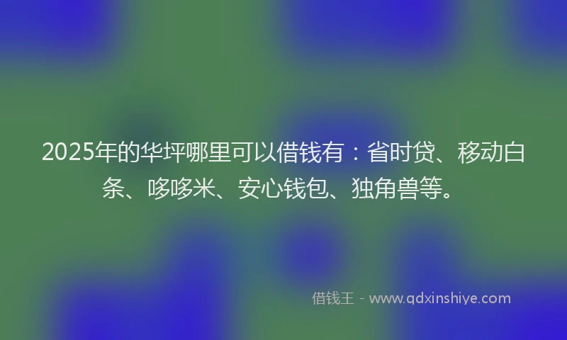 2025年的华坪哪里可以借钱有：省时贷、移动白条、哆哆米、安心钱包、独角兽等。