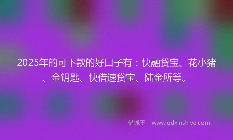 2025年的可下款的好口子有：快融贷宝、花小猪、金钥匙、快借速贷宝、陆金所等。