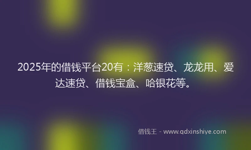 2025年的借钱平台20有：洋葱速贷、龙龙用、爱达速贷、借钱宝盒、哈银花等。