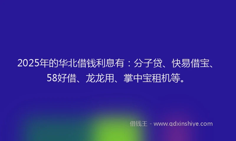 2025年的华北借钱利息有：分子贷、快易借宝、58好借、龙龙用、掌中宝租机等。