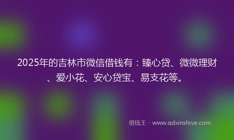 2025年的吉林市微信借钱有：臻心贷、微微理财、爱小花、安心贷宝、易支花等。