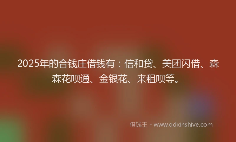 2025年的合钱庄借钱有：信和贷、美团闪借、森森花呗通、金银花、来租呗等。