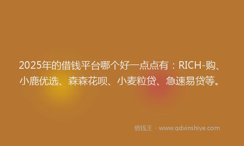 2025年的借钱平台哪个好一点点有：RICH-购、小鹿优选、森森花呗、小麦粒贷、急速易贷等。
