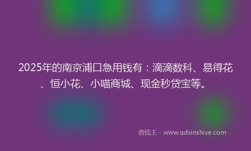 2025年的南京浦口急用钱有：滴滴数科、易得花、恒小花、小喵商城、现金秒贷宝等。
