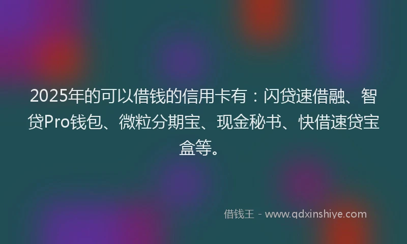2025年的可以借钱的信用卡有：闪贷速借融、智贷Pro钱包、微粒分期宝、现金秘书、快借速贷宝盒等。