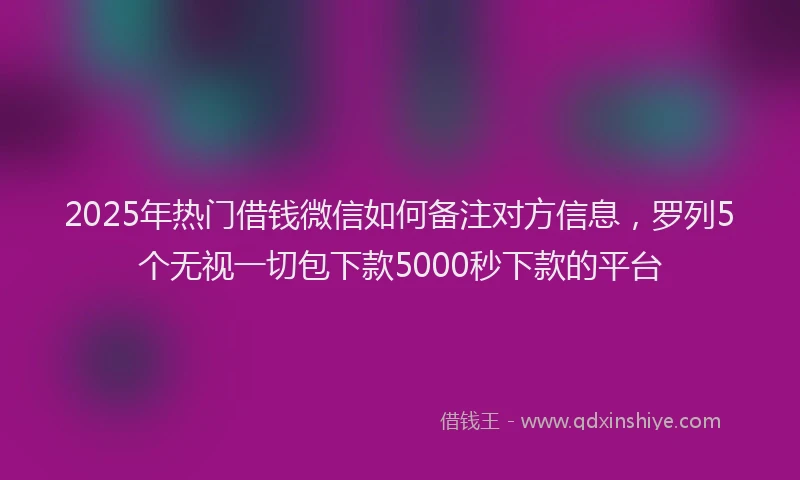 2025年热门借钱微信如何备注对方信息，罗列5个无视一切包下款5000秒下款的平台