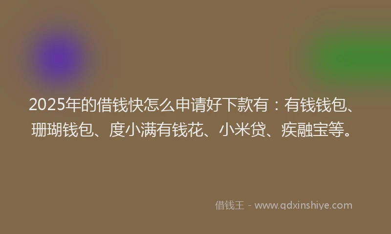 2025年的借钱快怎么申请好下款有：有钱钱包、珊瑚钱包、度小满有钱花、小米贷、疾融宝等。