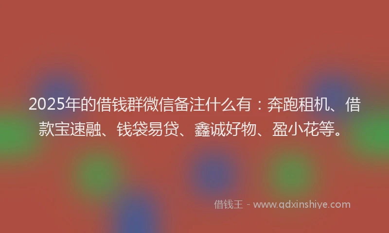 2025年的借钱群微信备注什么有：奔跑租机、借款宝速融、钱袋易贷、鑫诚好物、盈小花等。