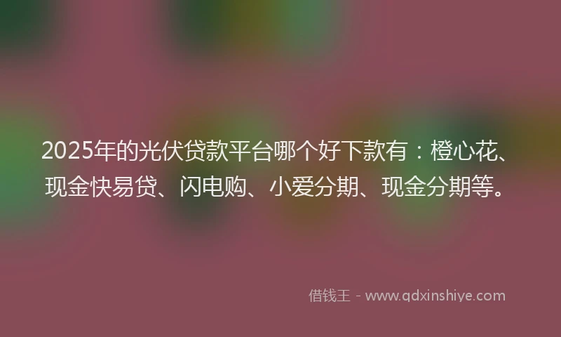 2025年的光伏贷款平台哪个好下款有：橙心花、现金快易贷、闪电购、小爱分期、现金分期等。