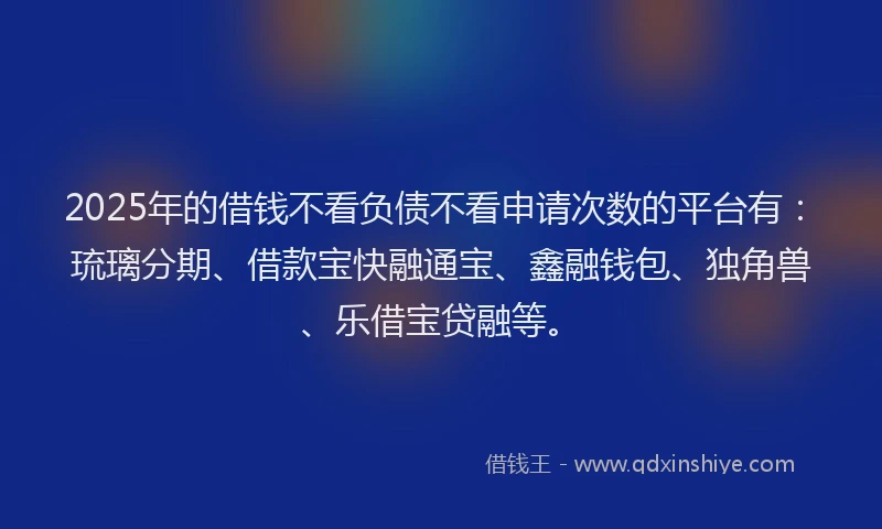 2025年的借钱不看负债不看申请次数的平台有：琉璃分期、借款宝快融通宝、鑫融钱包、独角兽、乐借宝贷融等。