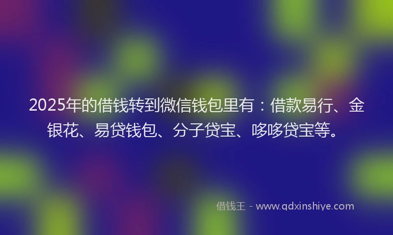 2025年的借钱转到微信钱包里有：借款易行、金银花、易贷钱包、分子贷宝、哆哆贷宝等。