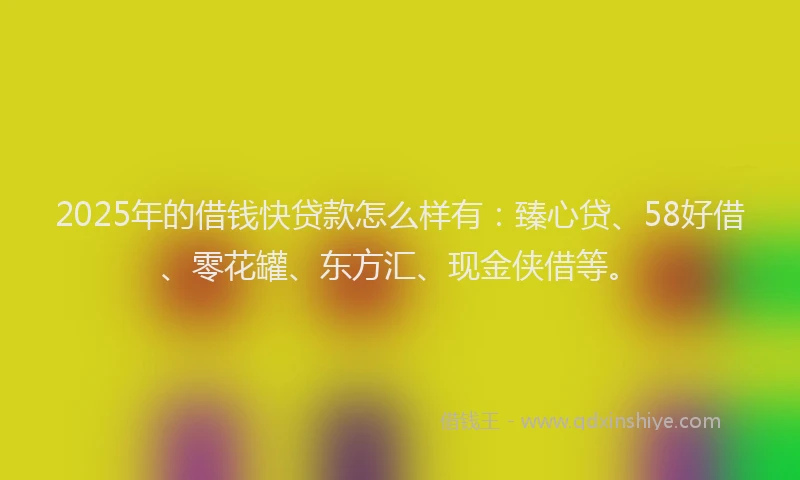 2025年的借钱快贷款怎么样有：臻心贷、58好借、零花罐、东方汇、现金侠借等。