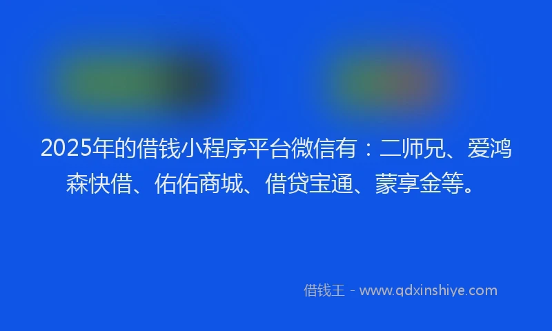 2025年的借钱小程序平台微信有：二师兄、爱鸿森快借、佑佑商城、借贷宝通、蒙享金等。
