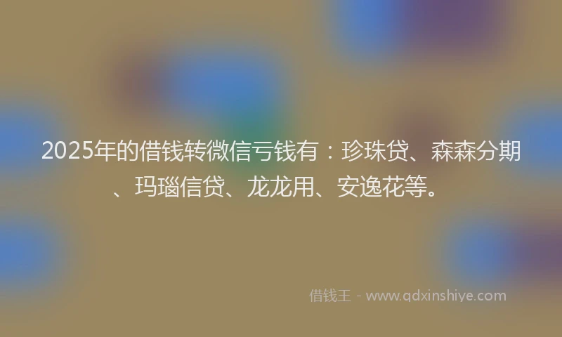 2025年的借钱转微信亏钱有：珍珠贷、森森分期、玛瑙信贷、龙龙用、安逸花等。