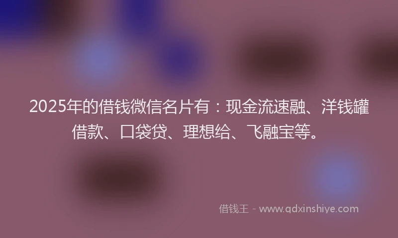 2025年的借钱微信名片有：现金流速融、洋钱罐借款、口袋贷、理想给、飞融宝等。