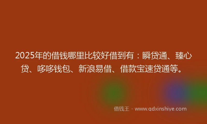 2025年的借钱哪里比较好借到有：瞬贷通、臻心贷、哆哆钱包、新浪易借、借款宝速贷通等。