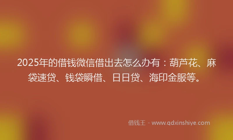 2025年的借钱微信借出去怎么办有：葫芦花、麻袋速贷、钱袋瞬借、日日贷、海印金服等。