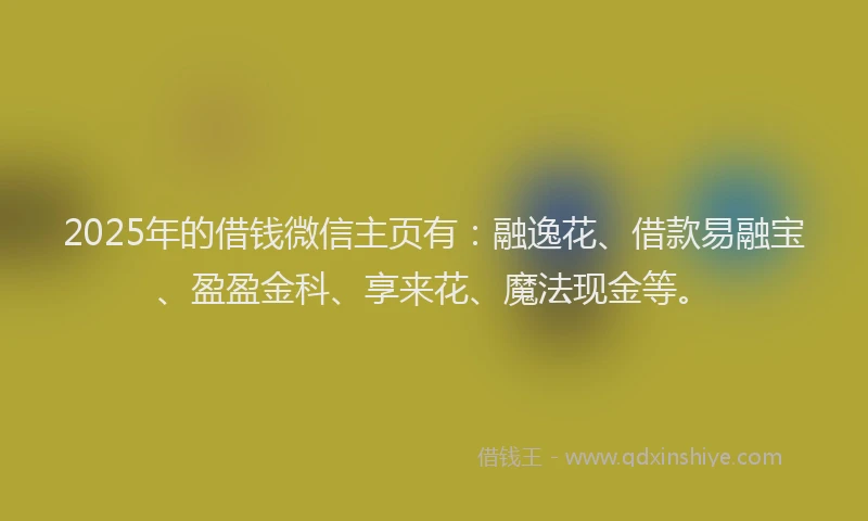 2025年的借钱微信主页有：融逸花、借款易融宝、盈盈金科、享来花、魔法现金等。