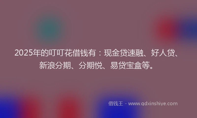 2025年的叮叮花借钱有：现金贷速融、好人贷、新浪分期、分期悦、易贷宝盒等。