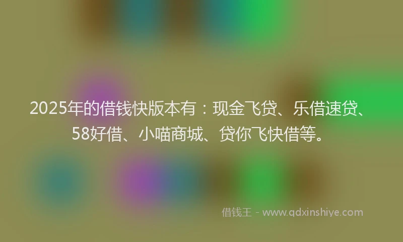 2025年的借钱快版本有：现金飞贷、乐借速贷、58好借、小喵商城、贷你飞快借等。