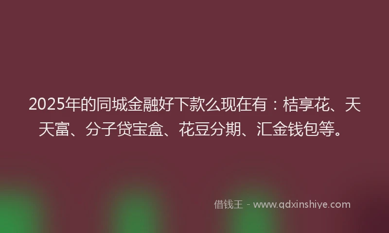2025年的同城金融好下款么现在有：桔享花、天天富、分子贷宝盒、花豆分期、汇金钱包等。