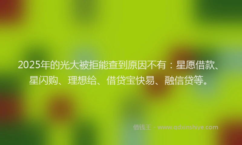 2025年的光大被拒能查到原因不有：星愿借款、星闪购、理想给、借贷宝快易、融信贷等。