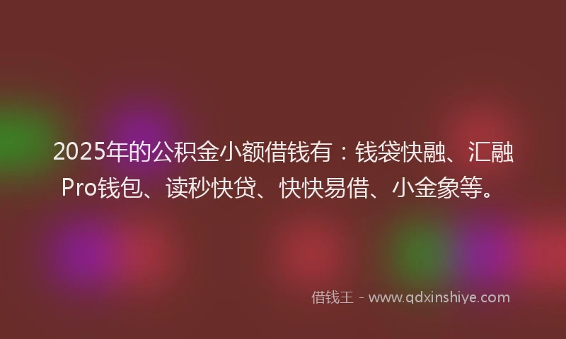 2025年的公积金小额借钱有：钱袋快融、汇融Pro钱包、读秒快贷、快快易借、小金象等。