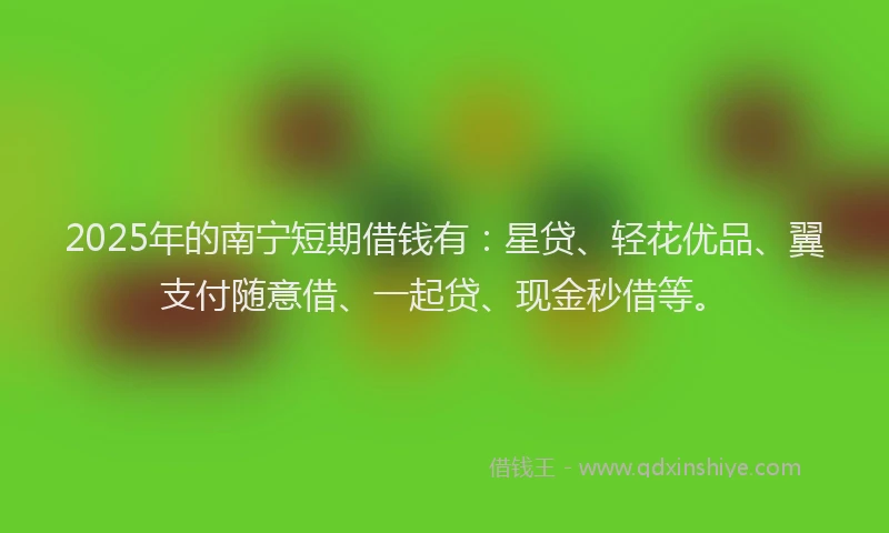2025年的南宁短期借钱有：星贷、轻花优品、翼支付随意借、一起贷、现金秒借等。
