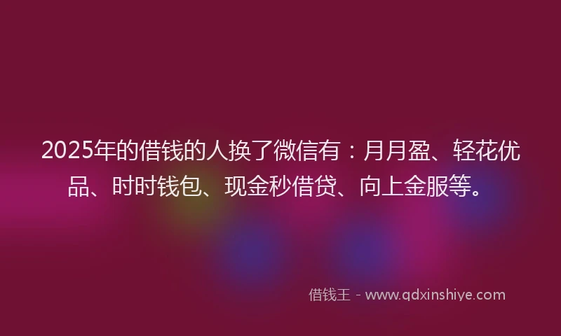 2025年的借钱的人换了微信有：月月盈、轻花优品、时时钱包、现金秒借贷、向上金服等。