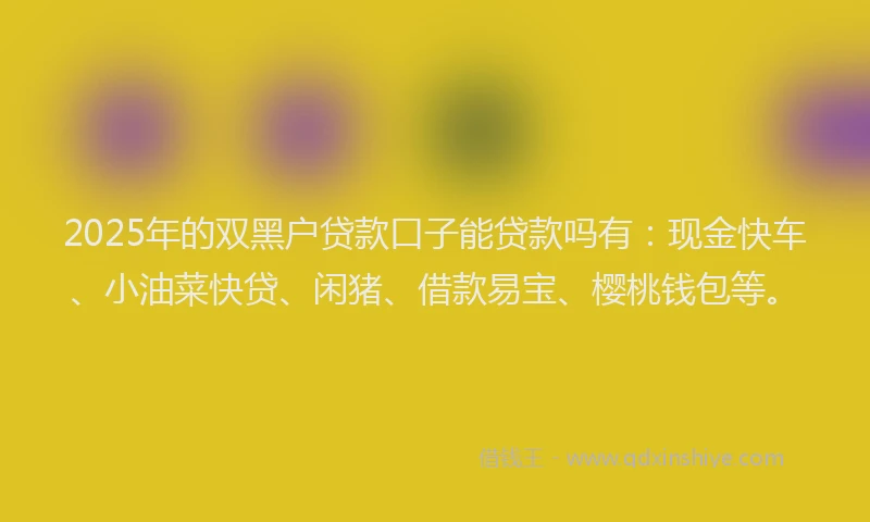2025年的双黑户贷款口子能贷款吗有：现金快车、小油菜快贷、闲猪、借款易宝、樱桃钱包等。