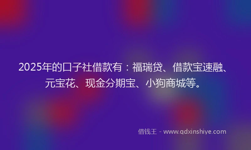 2025年的口子社借款有：福瑞贷、借款宝速融、元宝花、现金分期宝、小狗商城等。