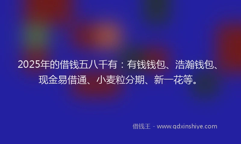 2025年的借钱五八千有：有钱钱包、浩瀚钱包、现金易借通、小麦粒分期、新一花等。