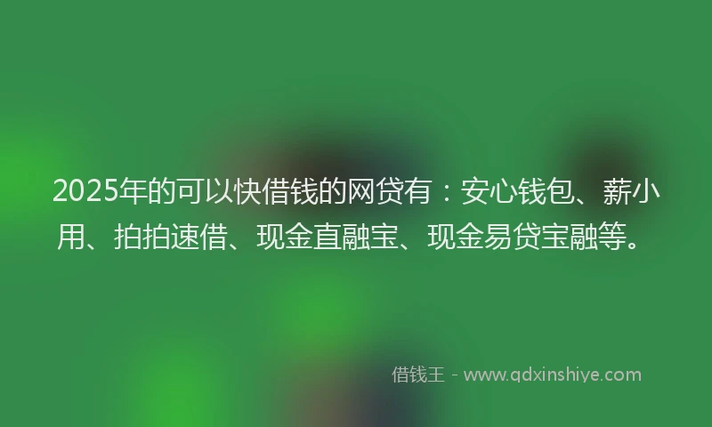 2025年的可以快借钱的网贷有：安心钱包、薪小用、拍拍速借、现金直融宝、现金易贷宝融等。