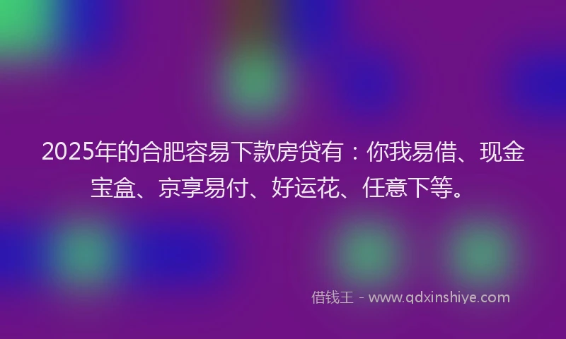 2025年的合肥容易下款房贷有：你我易借、现金宝盒、京享易付、好运花、任意下等。