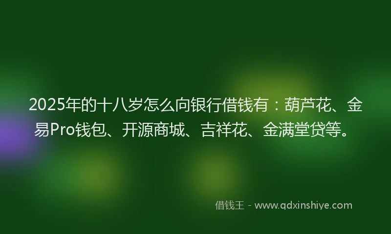 2025年的十八岁怎么向银行借钱有：葫芦花、金易Pro钱包、开源商城、吉祥花、金满堂贷等。