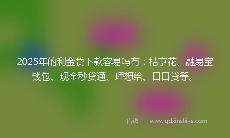2025年的利金贷下款容易吗有：桔享花、融易宝钱包、现金秒贷通、理想给、日日贷等。