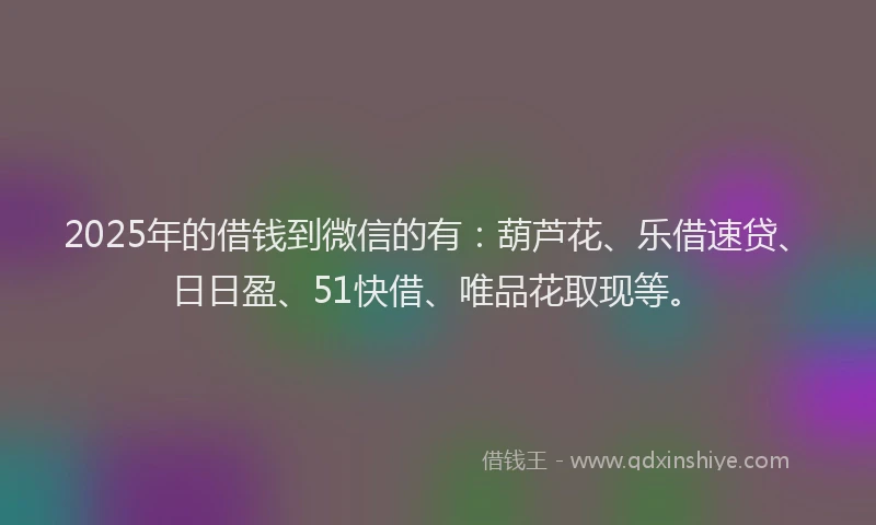2025年的借钱到微信的有：葫芦花、乐借速贷、日日盈、51快借、唯品花取现等。