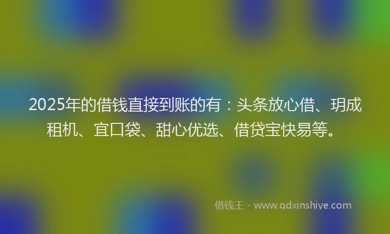 2025年的借钱直接到账的有：头条放心借、玥成租机、宜口袋、甜心优选、借贷宝快易等。