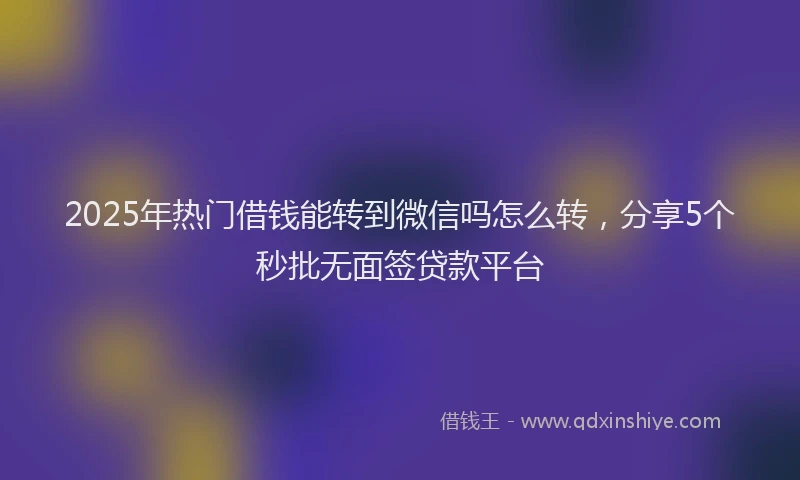 2025年热门借钱能转到微信吗怎么转，分享5个秒批无面签贷款平台