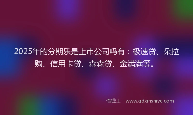 2025年的分期乐是上市公司吗有：极速贷、朵拉购、信用卡贷、森森贷、金满满等。