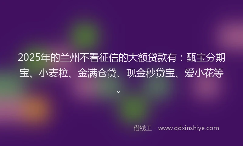 2025年的兰州不看征信的大额贷款有：甄宝分期宝、小麦粒、金满仓贷、现金秒贷宝、爱小花等。