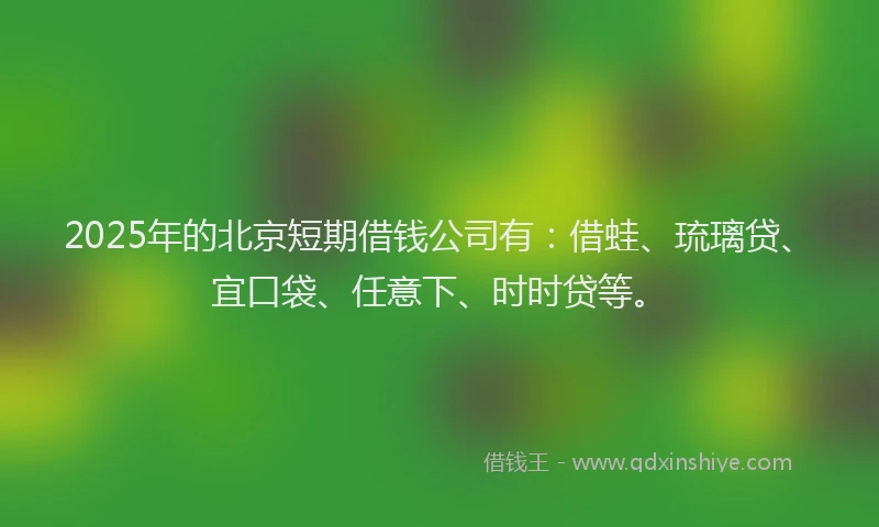 2025年的北京短期借钱公司有:借蛙、琉璃贷、宜口袋、任意下、时时贷等。