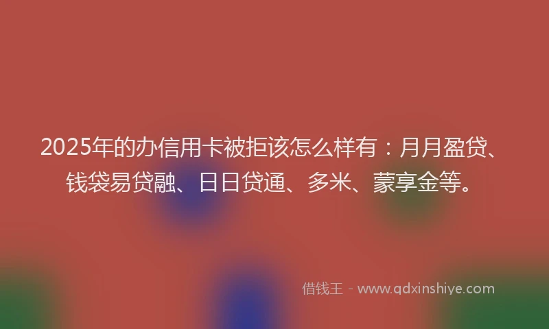 2025年的办信用卡被拒该怎么样有：月月盈贷、钱袋易贷融、日日贷通、多米、蒙享金等。