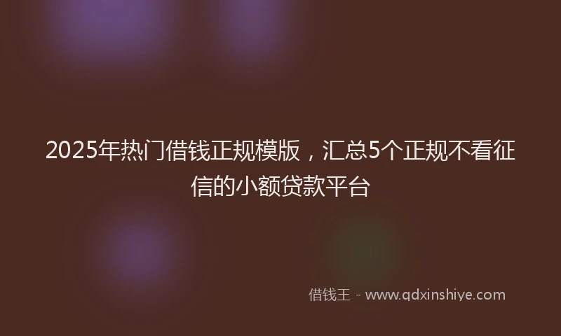 2025年热门借钱正规模版，汇总5个正规不看征信的小额贷款平台