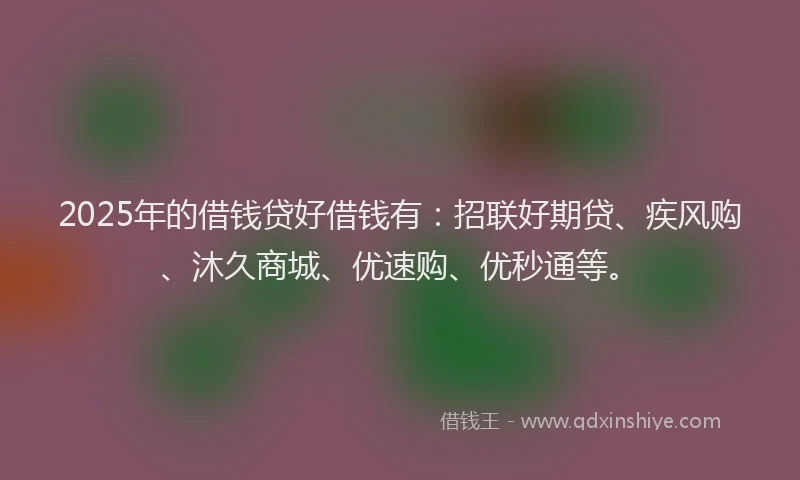 2025年的借钱贷好借钱有：招联好期贷、疾风购、沐久商城、优速购、优秒通等。